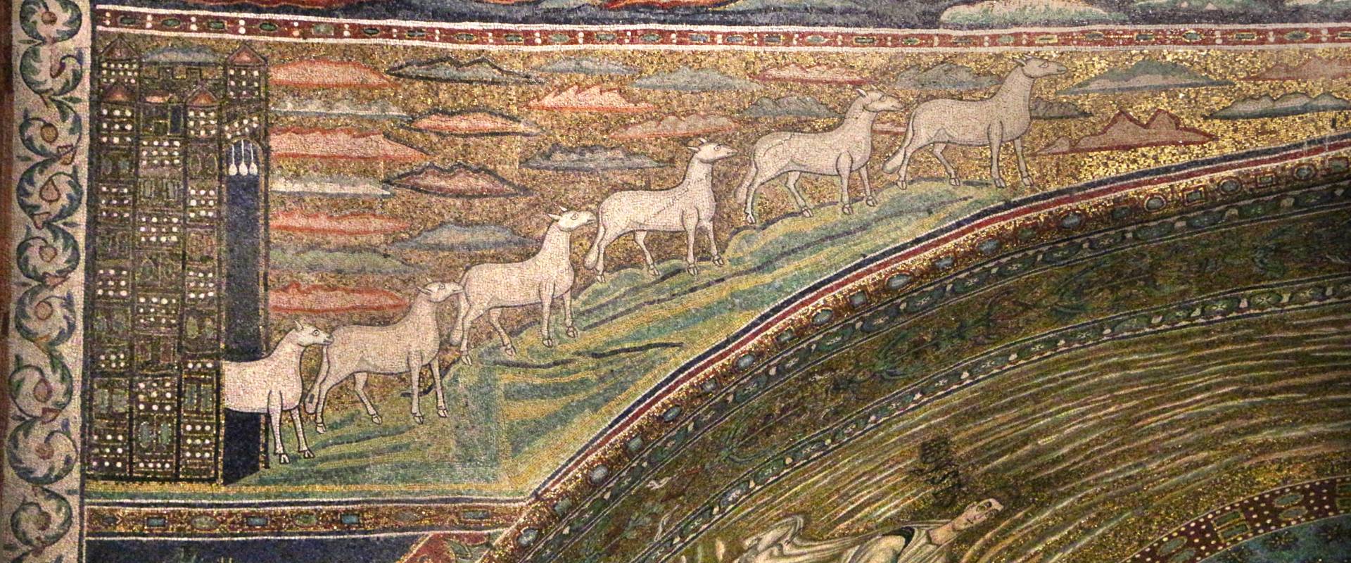 Sant'apollinare in classe, mosaici dell'arcone, 12 agnelli che escono da gerusalemme e betlemme (VII sec.) 10 foto di Sailko